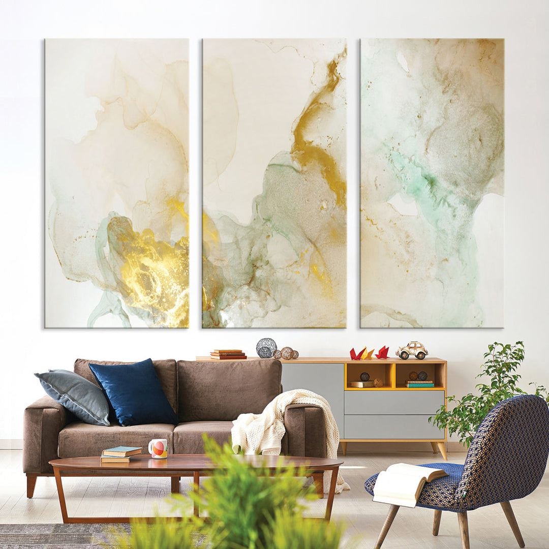 Yellow Marble Fluid Effect Wall Art Abstract Canvas Wall Art Print