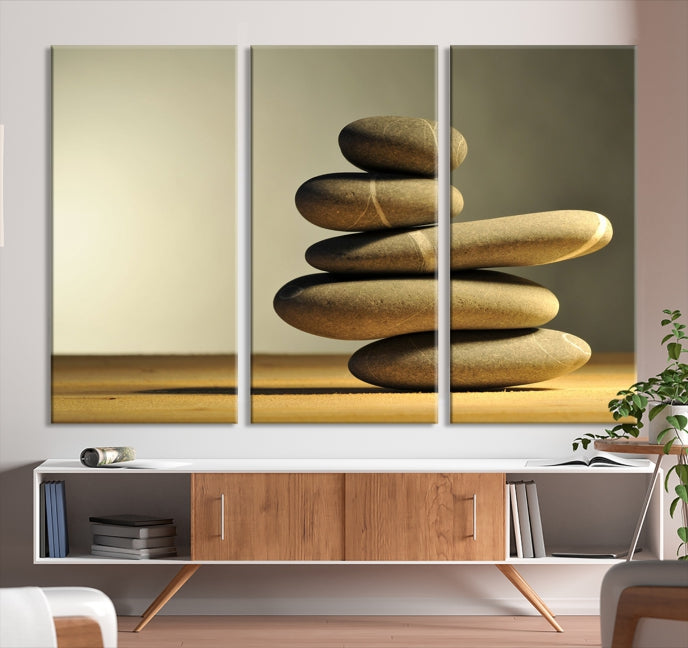 Impression d’art mural sur toile avec pierres fluviales Zen