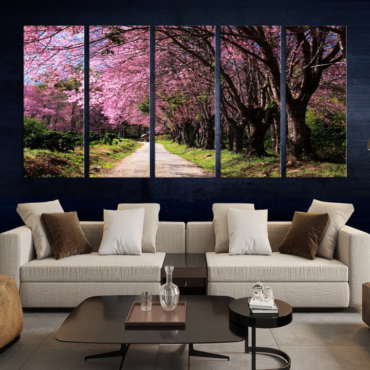 26301 - Lienzo decorativo para pared grande con bosque de árboles y cerezos en flor