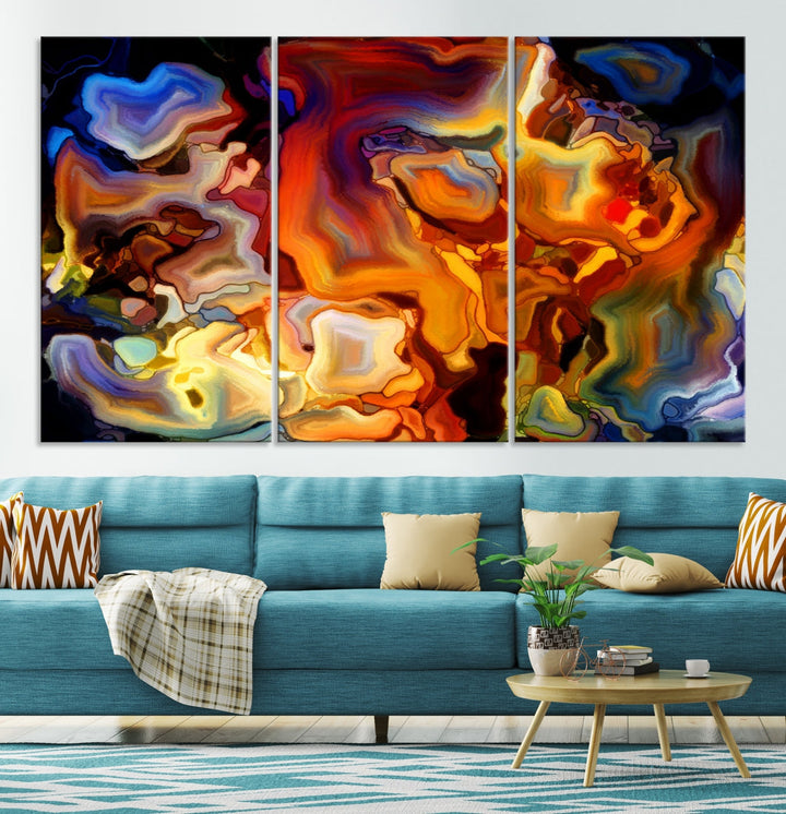 Impresión abstracta del arte de la pared de la lona de las llamas Arte abstracto del mármol Arte colorido de la impresión