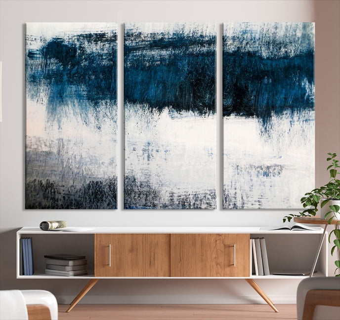 Navy Blue and White Wall Art Abstract Canvas Wall Art Print