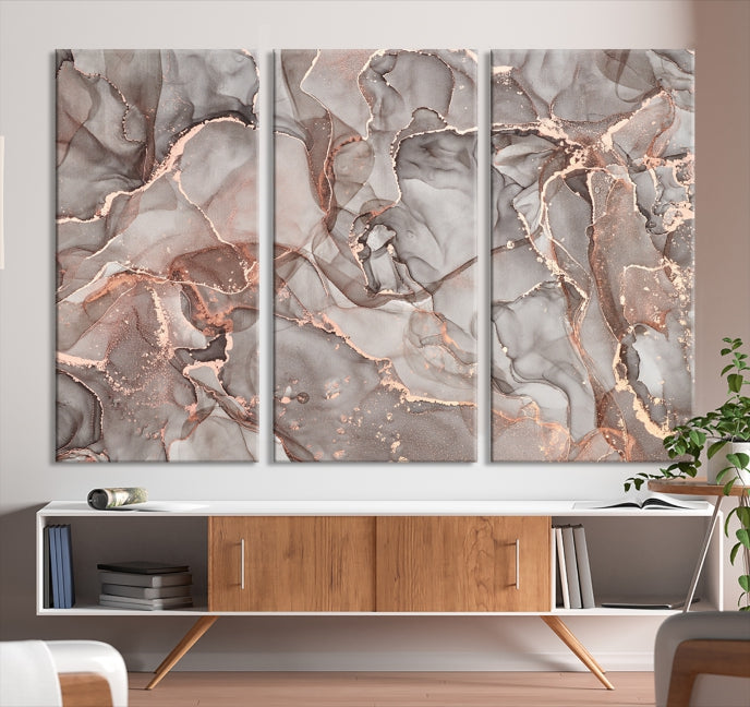 Arte de pared grande con efecto fluido de mármol dorado rosa, lienzo abstracto moderno, impresión artística de pared