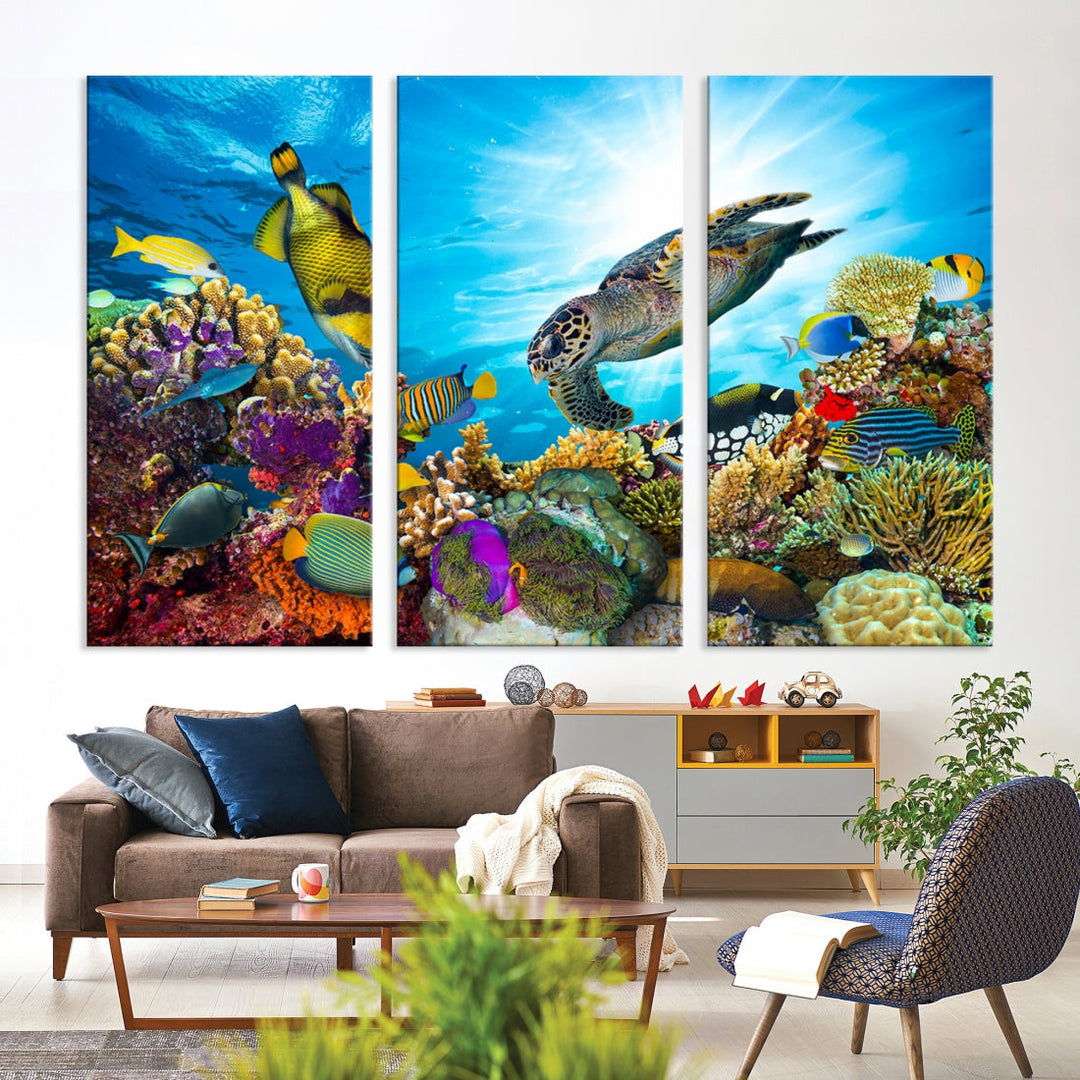 Vie aquatique Tortues de mer Poisson Art mural Impression sur toile