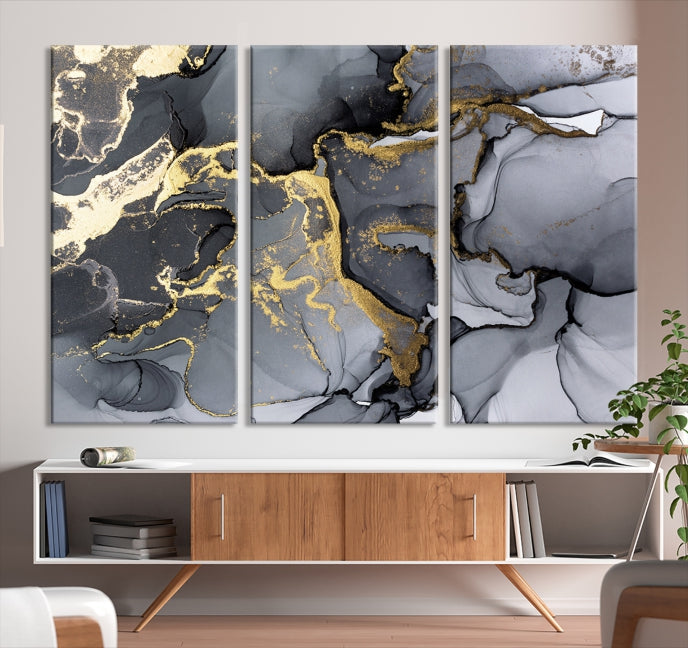 Arte de pared grande con efecto fluido de mármol negro, lienzo abstracto moderno, impresión artística de pared