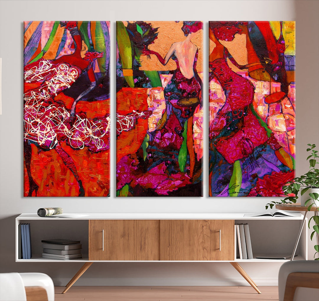 Arte colorido de la pared de la lona de la danza de las mujeres impresión del arte de la pared de la decoración de la habitación de la música