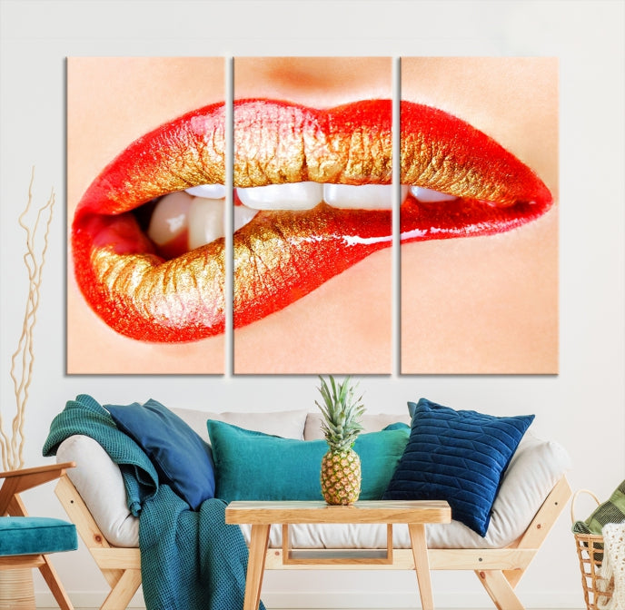 Red Lip Bite Canvas Print