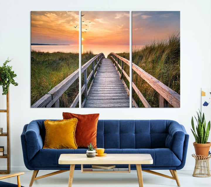 Sunset Lakeside Pier Wall Art Canvas Print