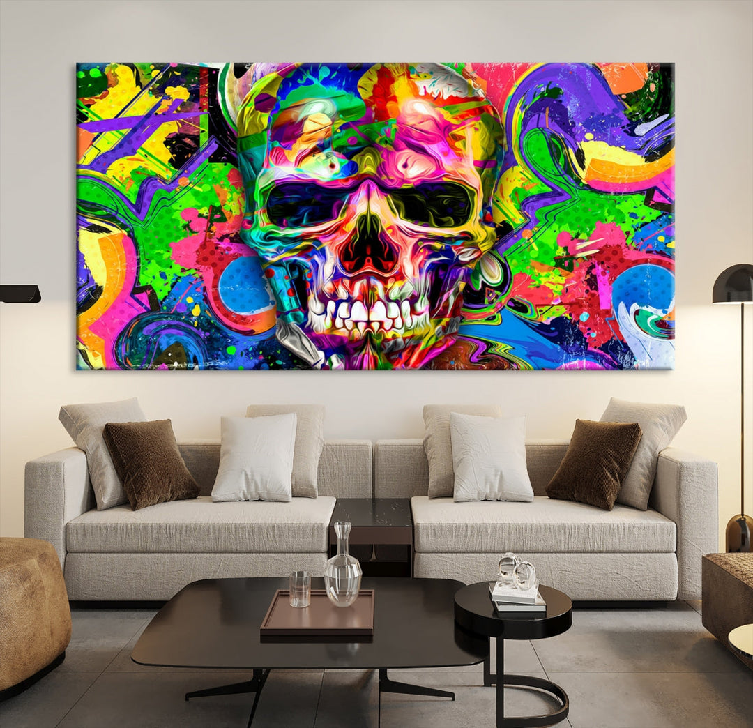 Colorful Skull Canvas Art Painting Psychedelic Wall Art Fantastic Art Multi Panel Canvas