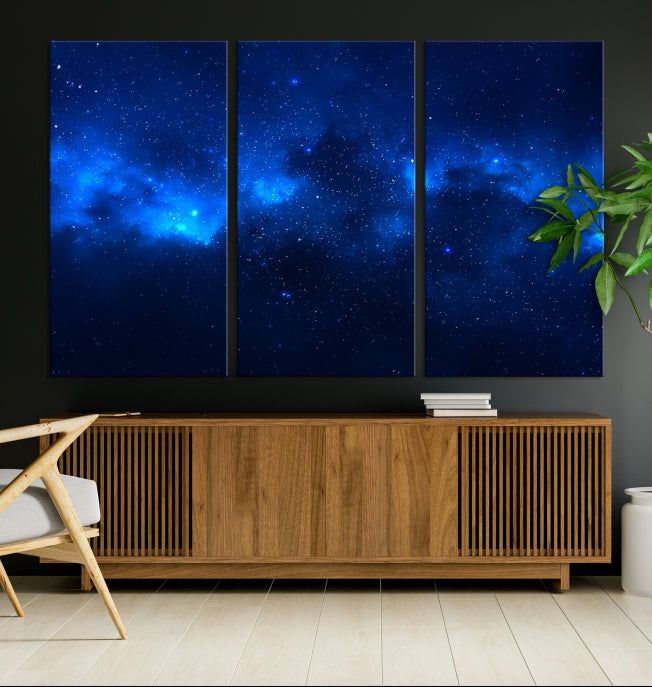 Nuages ​​de nébuleuse bleue Art mural étoiles du ciel nocturne Impression sur toile