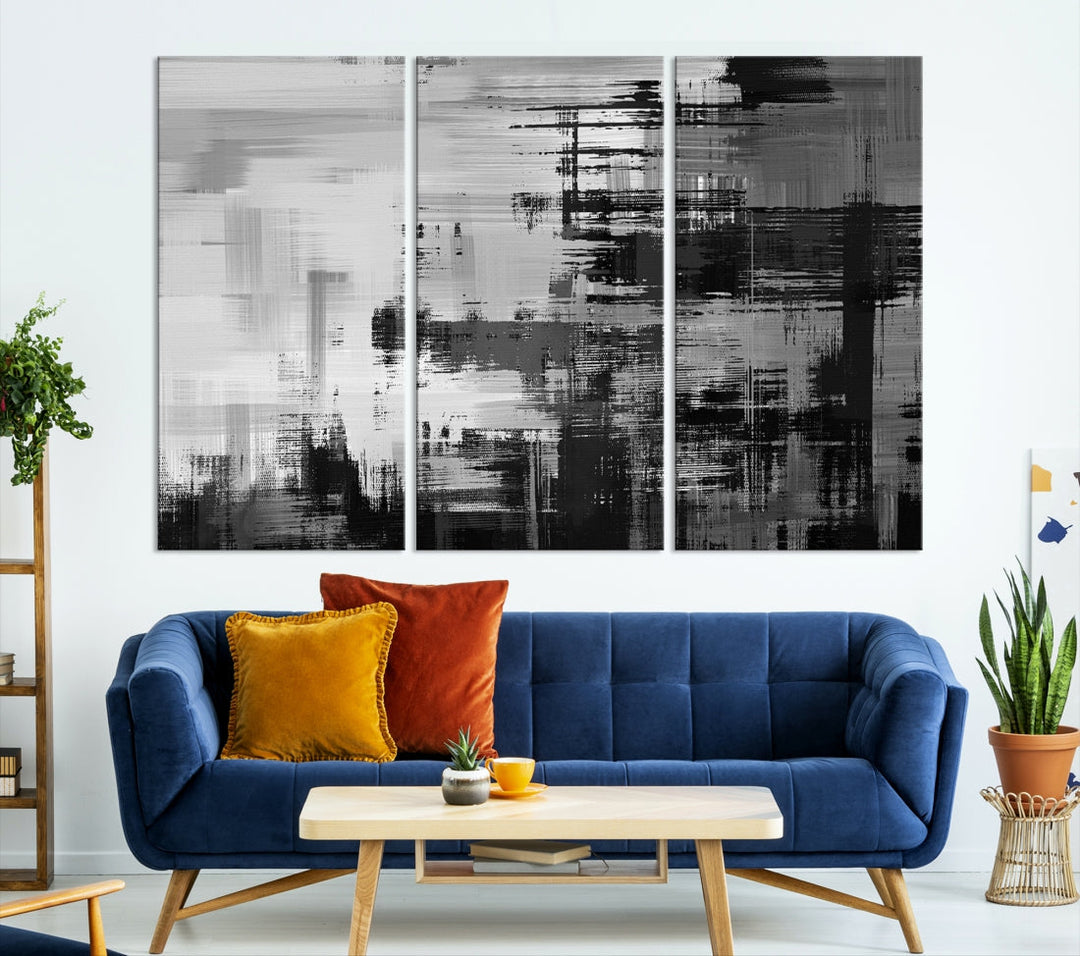 Grayscale Black Canvas Wall Art Abstract Painting