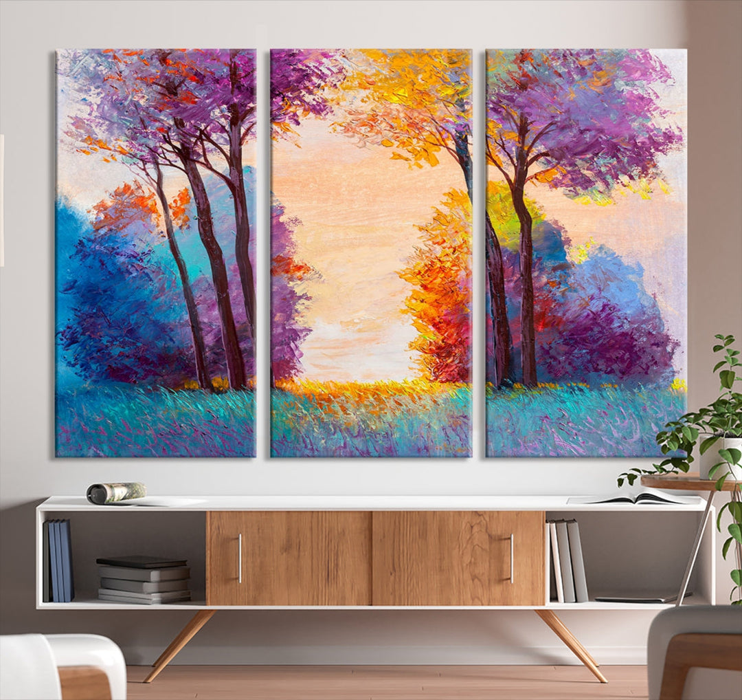 Impression sur toile d'art mural d'arbres à effet de peinture à l'huile