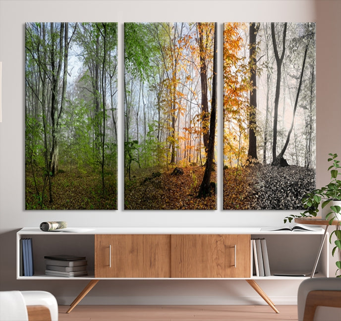 Impresión en lienzo de arte de pared grande de bosque de cuatro estaciones para el hogar, oficina, sala de estar, comedor, decoración, pintura artística