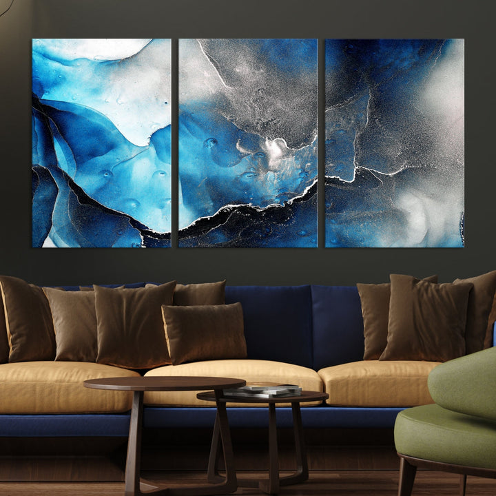 Blue and Black Marble Fluid Effect Wall Art Abstract Canvas Wall Art Print