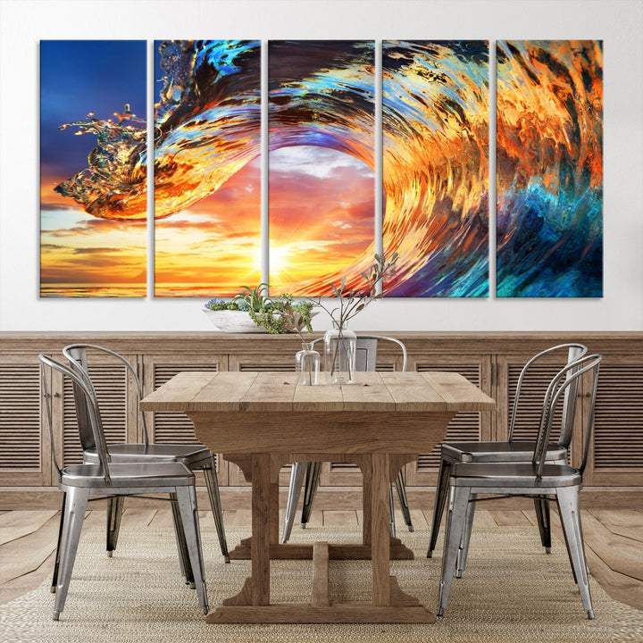 Surfing Wave Curl Sunset Ocean Canvas Wall Art Canvas Print