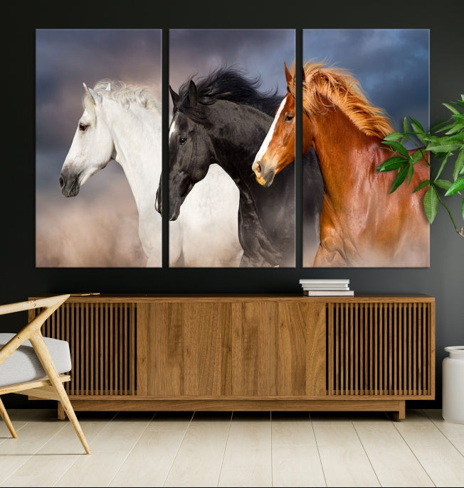 Animal Wall Art Three Horses Farmhouse Art Canvas Print