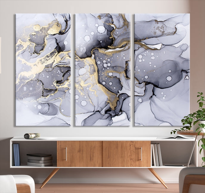 Gray Marble Fluid Effect Wall Art Abstract Canvas Wall Art Print