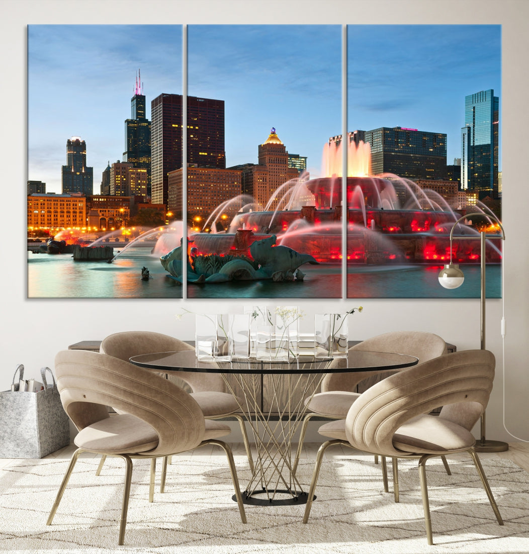 Chicago City Lights Night Skyline Cityscape View Wall Art Canvas Print