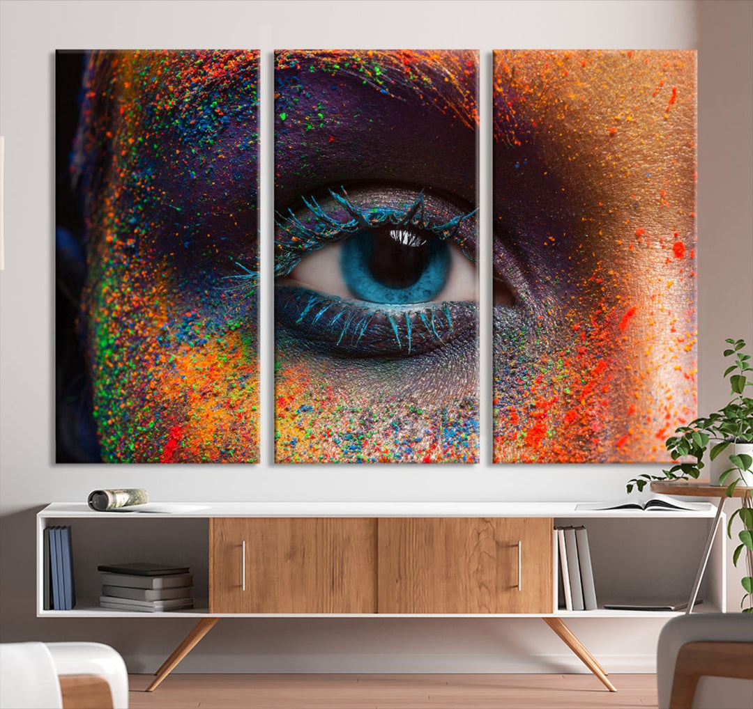 Lienzo con diseño de ojos coloridos para pared, diseño de varios paneles, enmarcado, original, de algodón, para paredes, impresión en lienzo grande, juego de 3 piezas