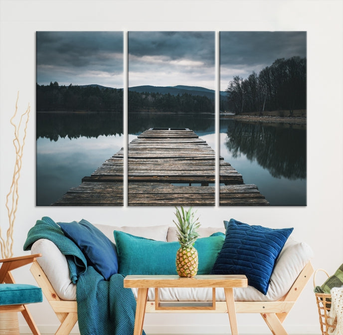 Pont en bois près du lac Wall Art Impression sur toile