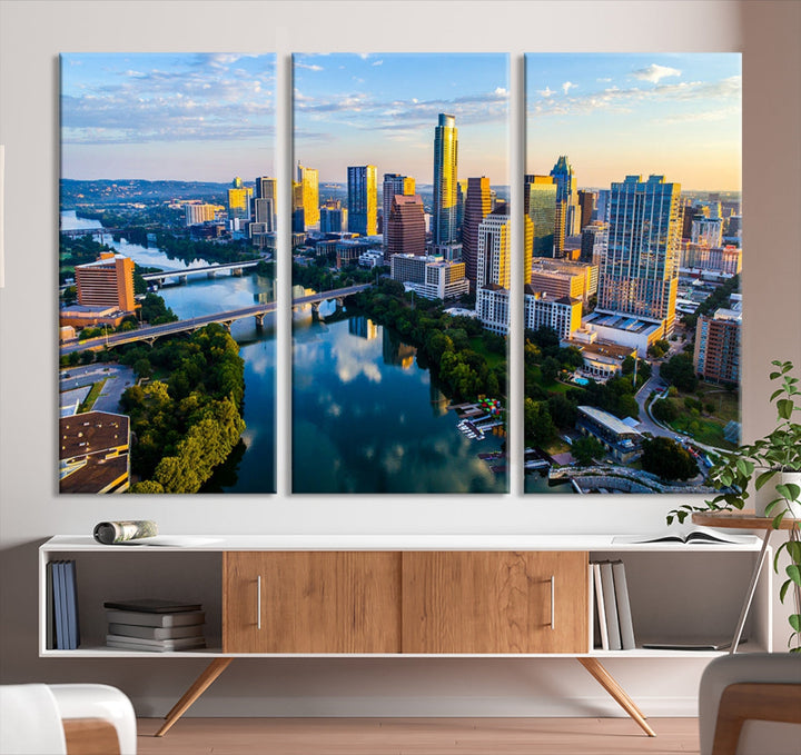 Austin City Morning Sunrise Skyline Cityscape View Wall Art Impression sur toile
