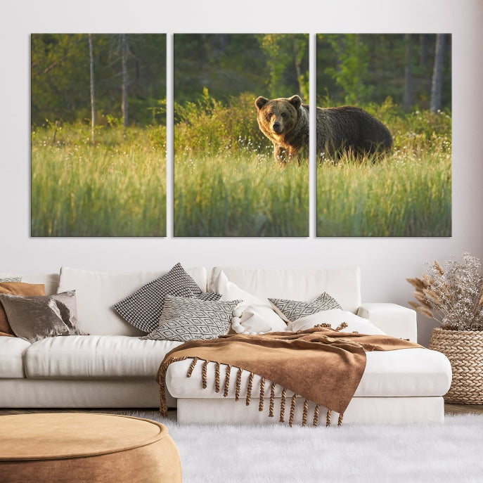 Lienzo decorativo para pared, diseño de osos salvajes en la naturaleza, enmarcado, listo para colgar