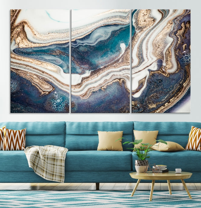 Turquoise Color Marble Fluid Effect Wall Art Abstract Canvas Wall Artwork Print