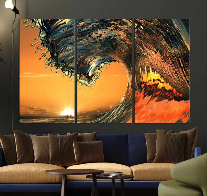 Cool Rip Curl Ocean Wave with Perfect Sunset Canvas Wall Art Print