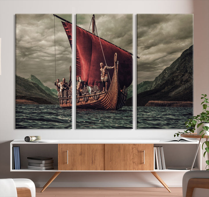 Vieux Vikings Ship Canvas Art Print Nautique Art Voile Art Ship Wall Art