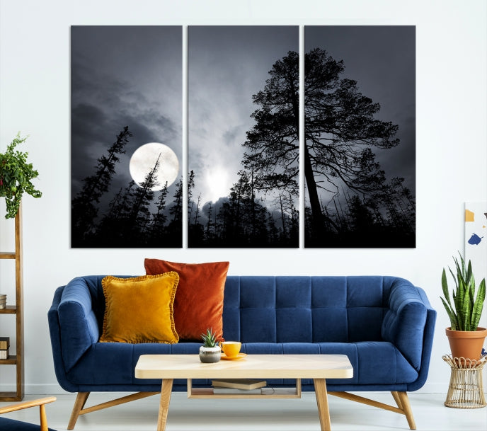 Moon and Trees Wall Art Canvas Print
