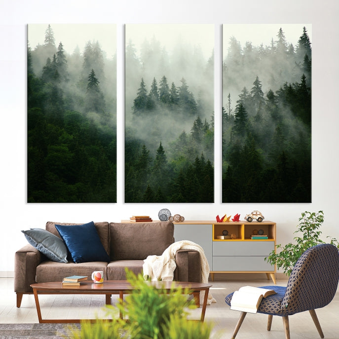 Superbe impression sur toile d'art mural de paysage de forêt brumeuse
