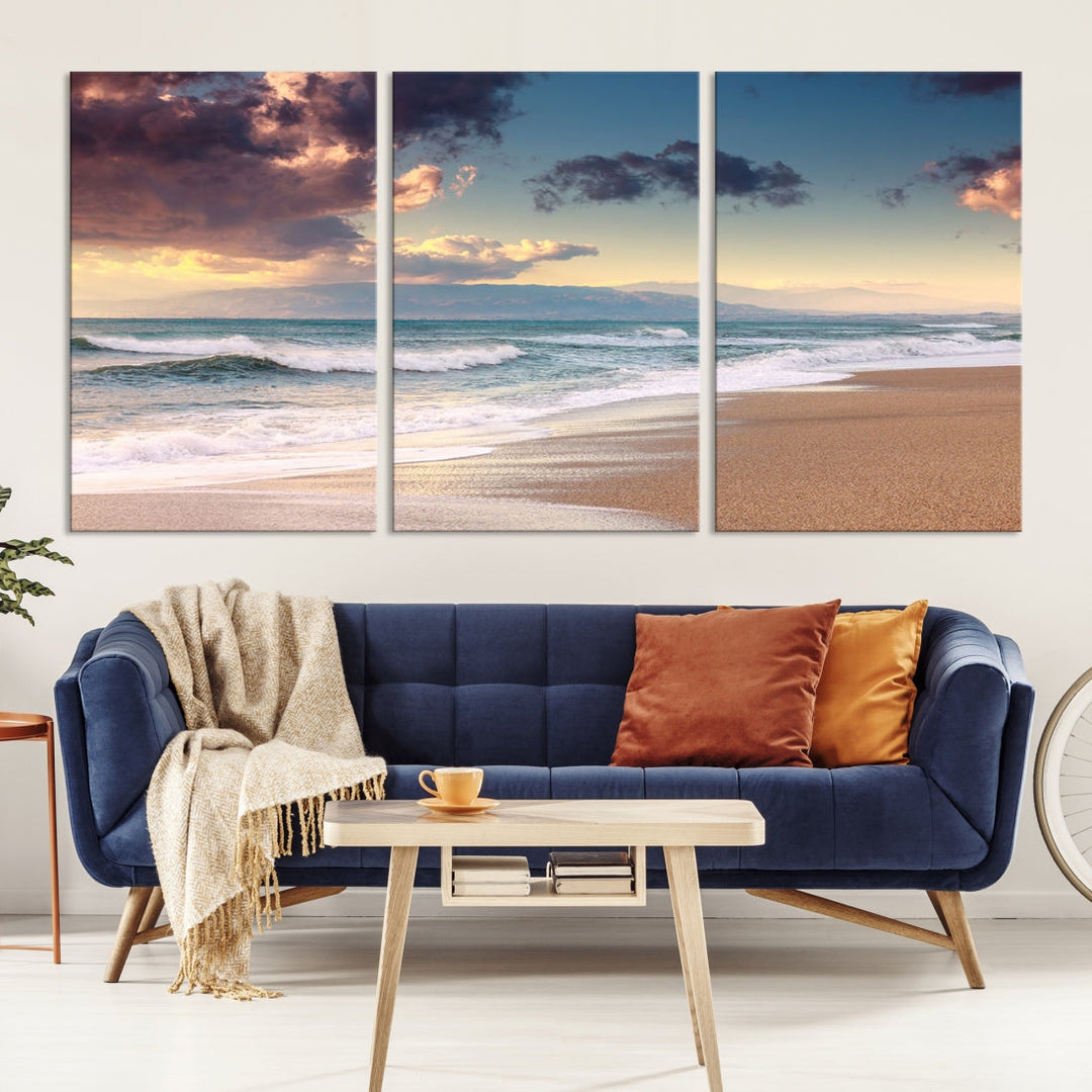 Cloudy Weather Beach Sunset Sunrise Wall Art Canvas Print