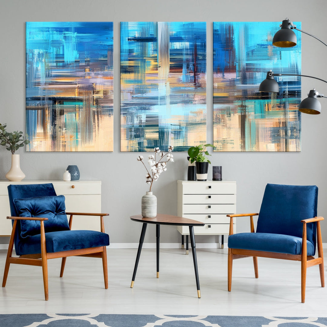 Contemporary Work of Art Blue Abstract Canvas Painting Wall Art Canvas Print