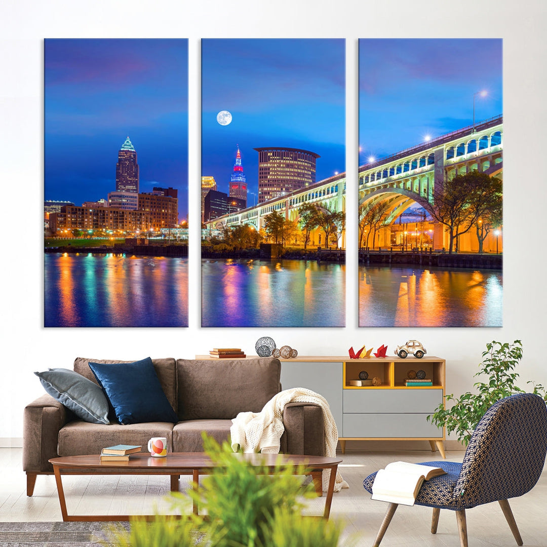 Cleveland Night Skyline Wall Art City Paysage urbain Impression sur toile