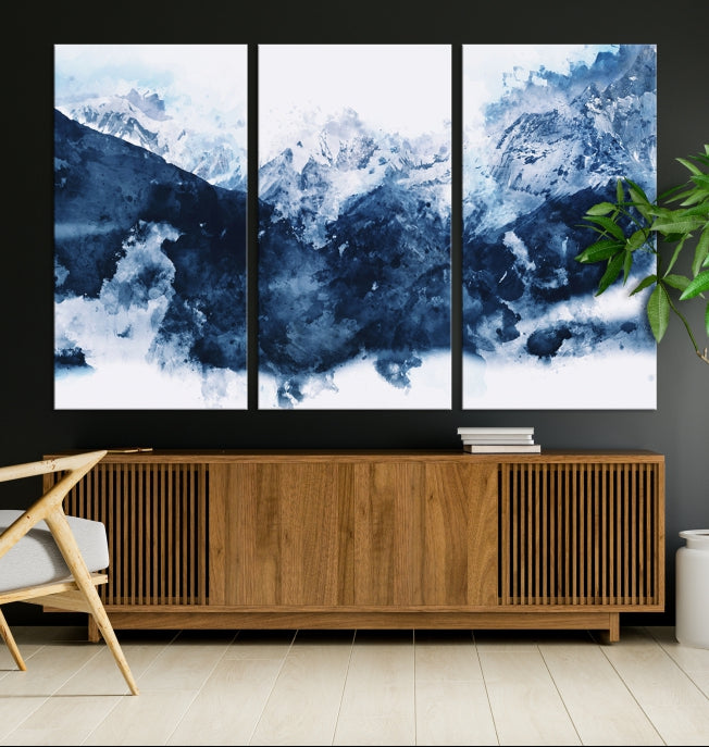 Arte de pared grande de montaña abstracta azul oscuro Lienzo