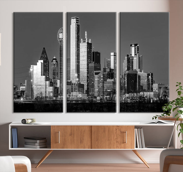 Skyline de la ciudad de Dallas Arte de pared en blanco y negro Paisaje urbano Lienzo