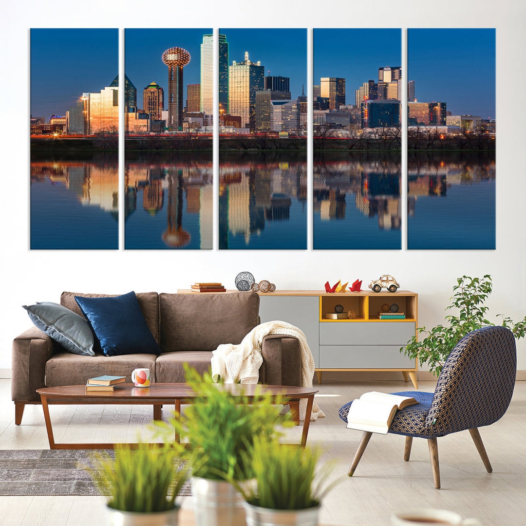 Dallas City Lights Sunset Skyline Cityscape View Wall Art Canvas Print