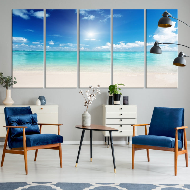 Tableau mural bleu clair avec vue sur la plage et l'océan