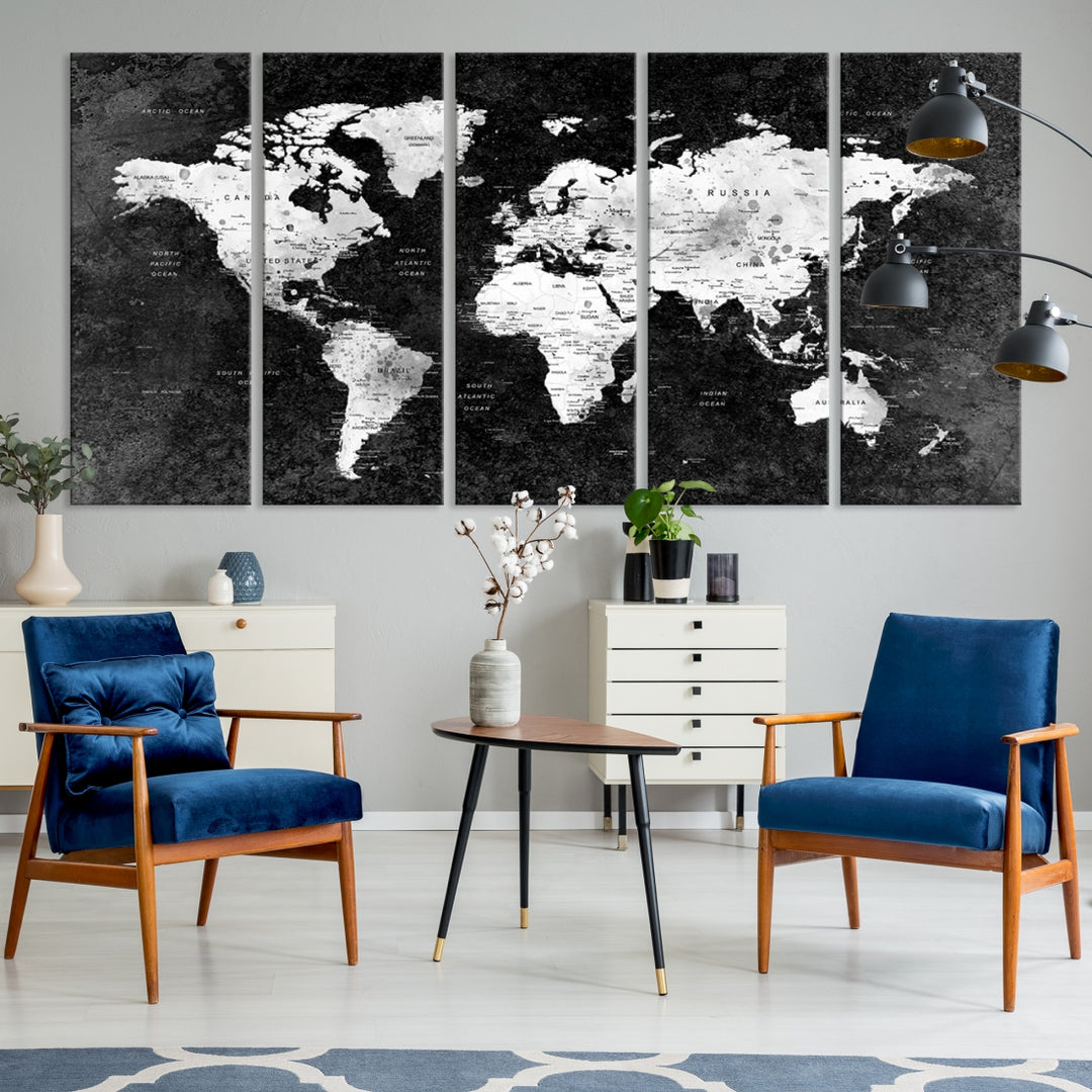 Art mural de carte du monde noir Impression sur toile