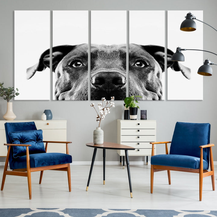 Art mural de chien Pit Bull noir et blanc Impression sur toile