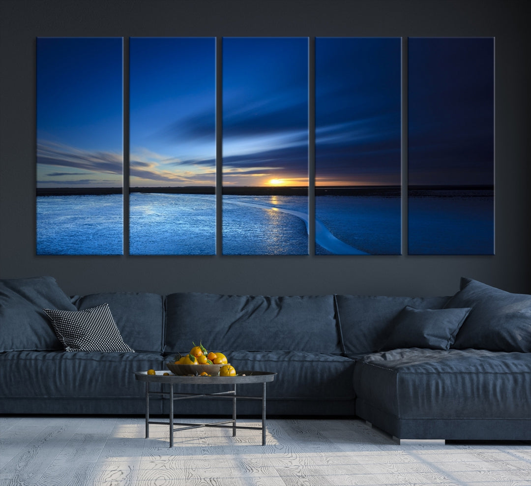 Impression sur toile d'art mural, impression d'art de paysage de lac au coucher du soleil de la marine