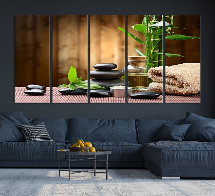 Yoga Zen Medit avec pierre et bambou Impression sur toile