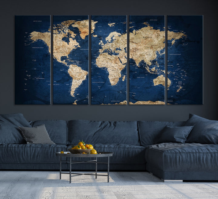 Carte du monde détaillée bleu marine