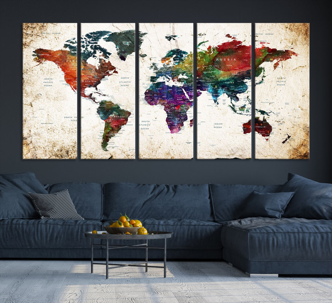 Impression d’art mural de carte du monde vintage