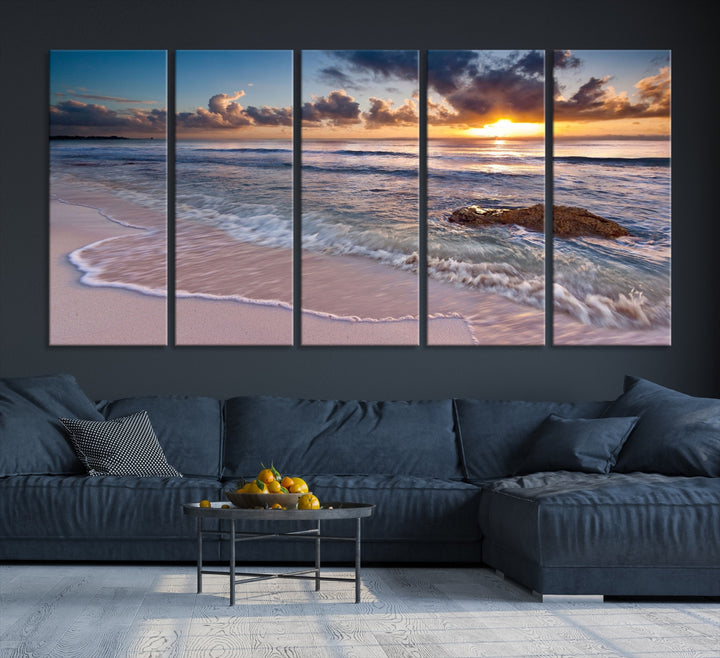 Beautiful Sunset on Tropical Beach Canvas Wall Art Print Ocean Beach Wall Art