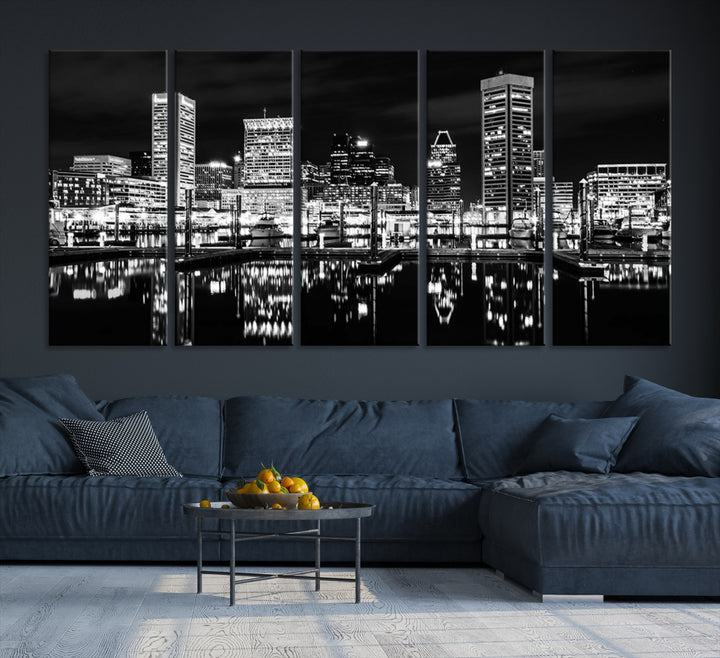 Baltimore Skyline Wall Art Noir et Blanc Paysage urbain Impression sur toile