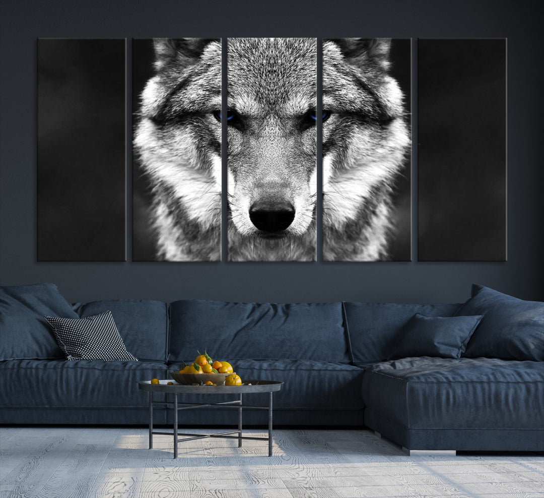 Art mural de loup sauvage noir et blanc Impression sur toile