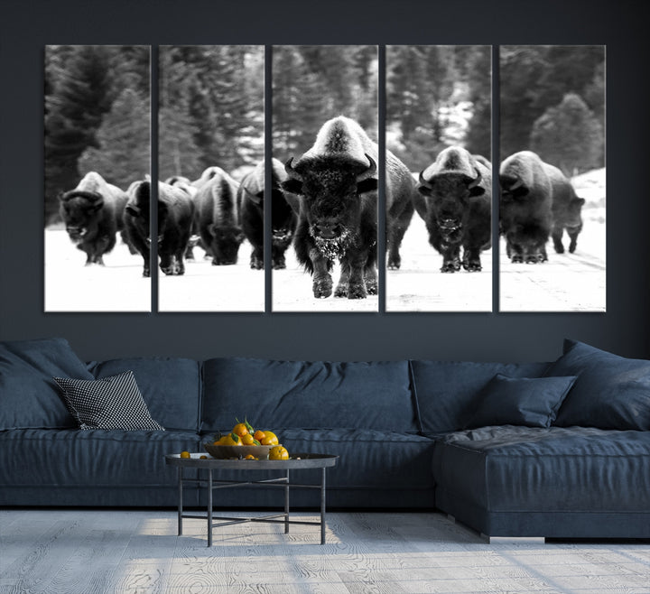 Impression sur toile d’art mural de troupeau de buffles, impression sur toile de bison
