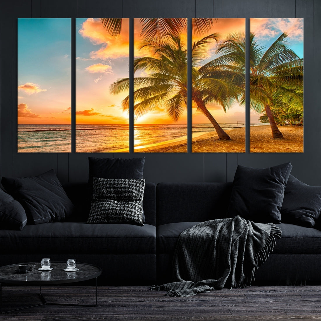 Large Wall Art Canvas Beautiful Palms on Beach at Sunset