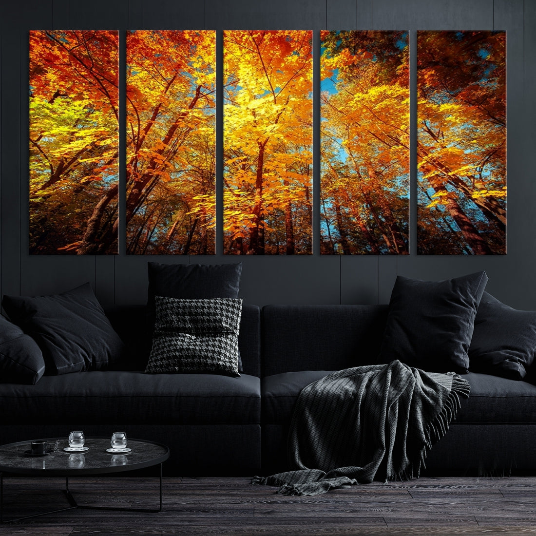 Forest View at Fall Large Wall Art Autumn Colors Landscape Canvas Print