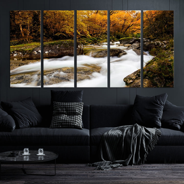 Wall Art Waterfall Canvas Print River in Forest in Autumn